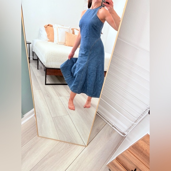 Future Collective Racerback Denim Midi A-Line Dress Medium Wash | 4 - Picture 7 of 16